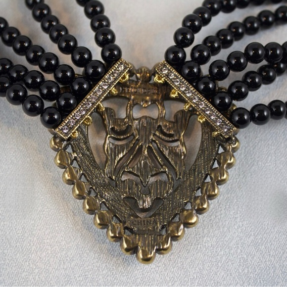 Retired Heidi Daus Black Onyx Bead Necklace with Pearl and Crystal Heart - Picture 6 of 9